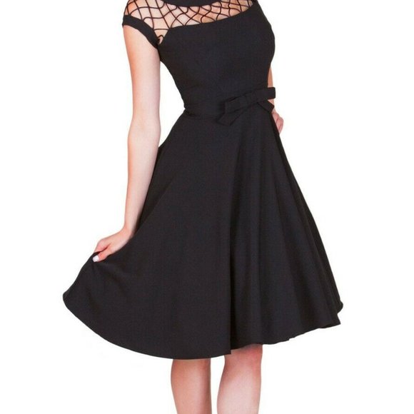 Tatyana | Size L | Black Designer Fit & Flare 50s Vintage Style Dress - Picture 4 of 13